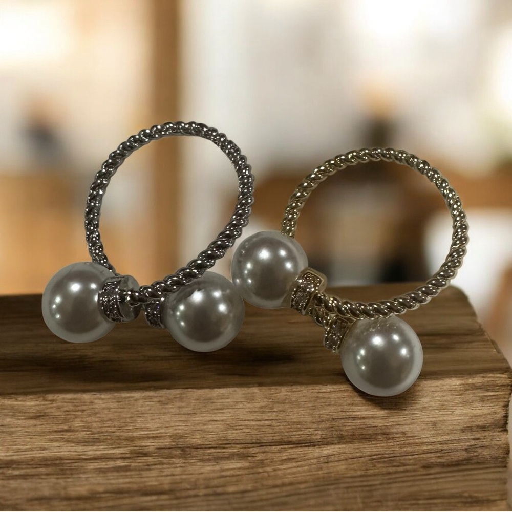 Pearl Accent Twisted Band Ring - Gold or Silver